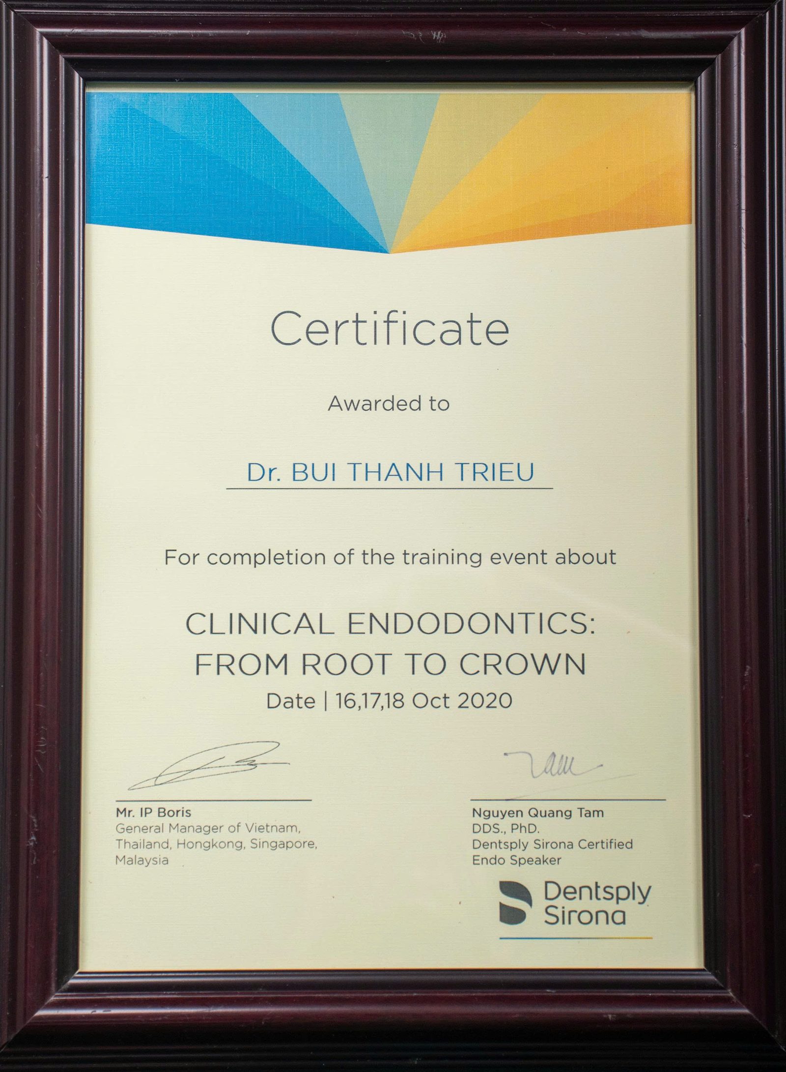 Chứng chỉ Clinical Endodontics nội nha của bác sĩ Bùi Thanh Triều