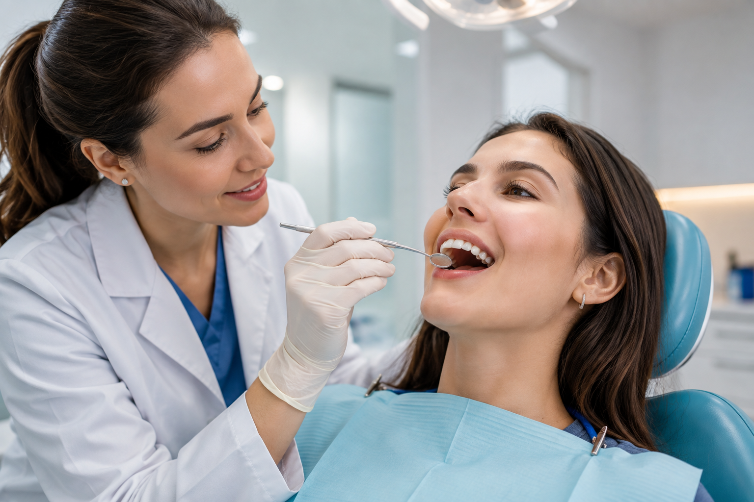 Bác sĩ thăm khám và điều trị tụt lợi cho bệnh nhân tại phòng khám nha khoa