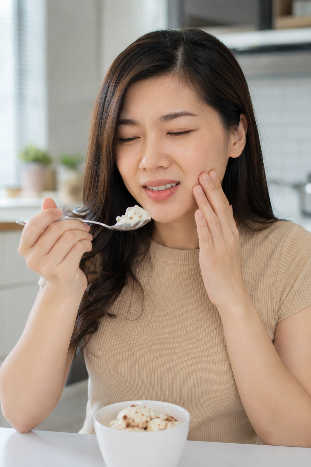 Người phụ nữ bị ê buốt răng khi ăn đồ lạnh