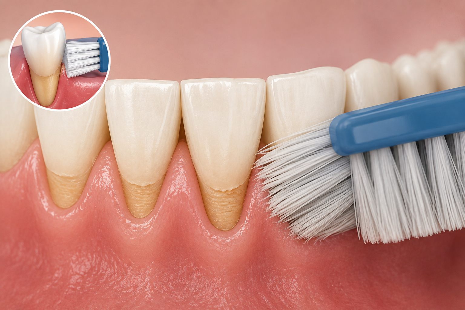 Chải răng sai cách bằng bàn chải lông cứng gây tụt lợi và mòn cổ răng