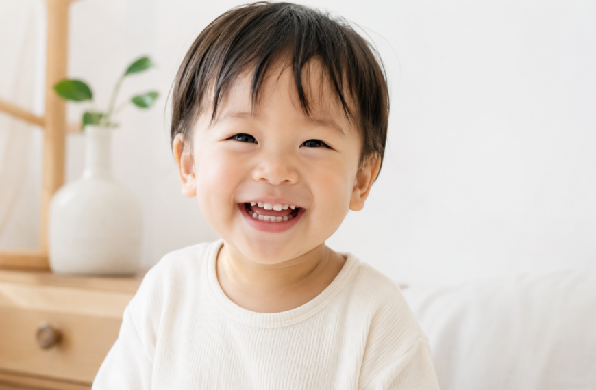 Bé nhỏ mỉm cười với hàm răng sữa được chăm sóc khỏe mạnh