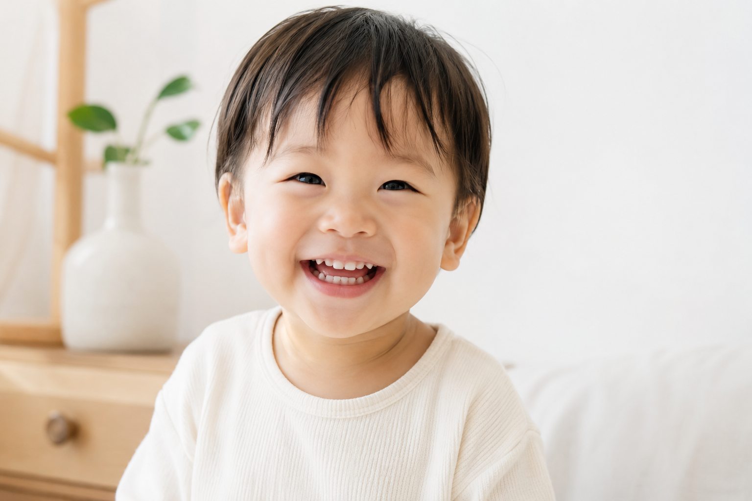 Bé nhỏ mỉm cười với hàm răng sữa được chăm sóc khỏe mạnh