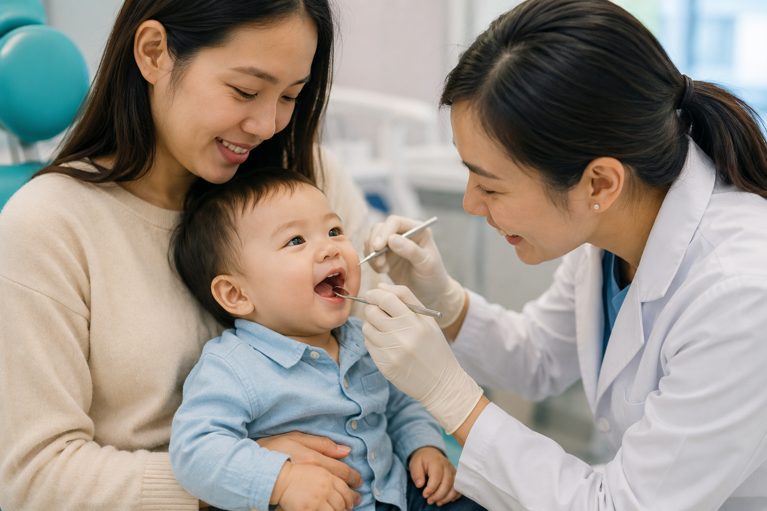 Bé được bác sĩ khám răng lần đầu nhẹ nhàng tại phòng khám nha khoa
