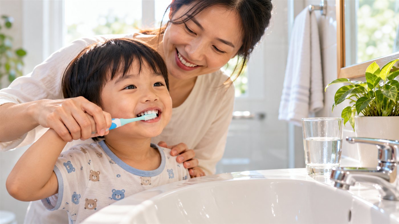 Cha mẹ hướng dẫn trẻ chải răng để bảo vệ răng sữa