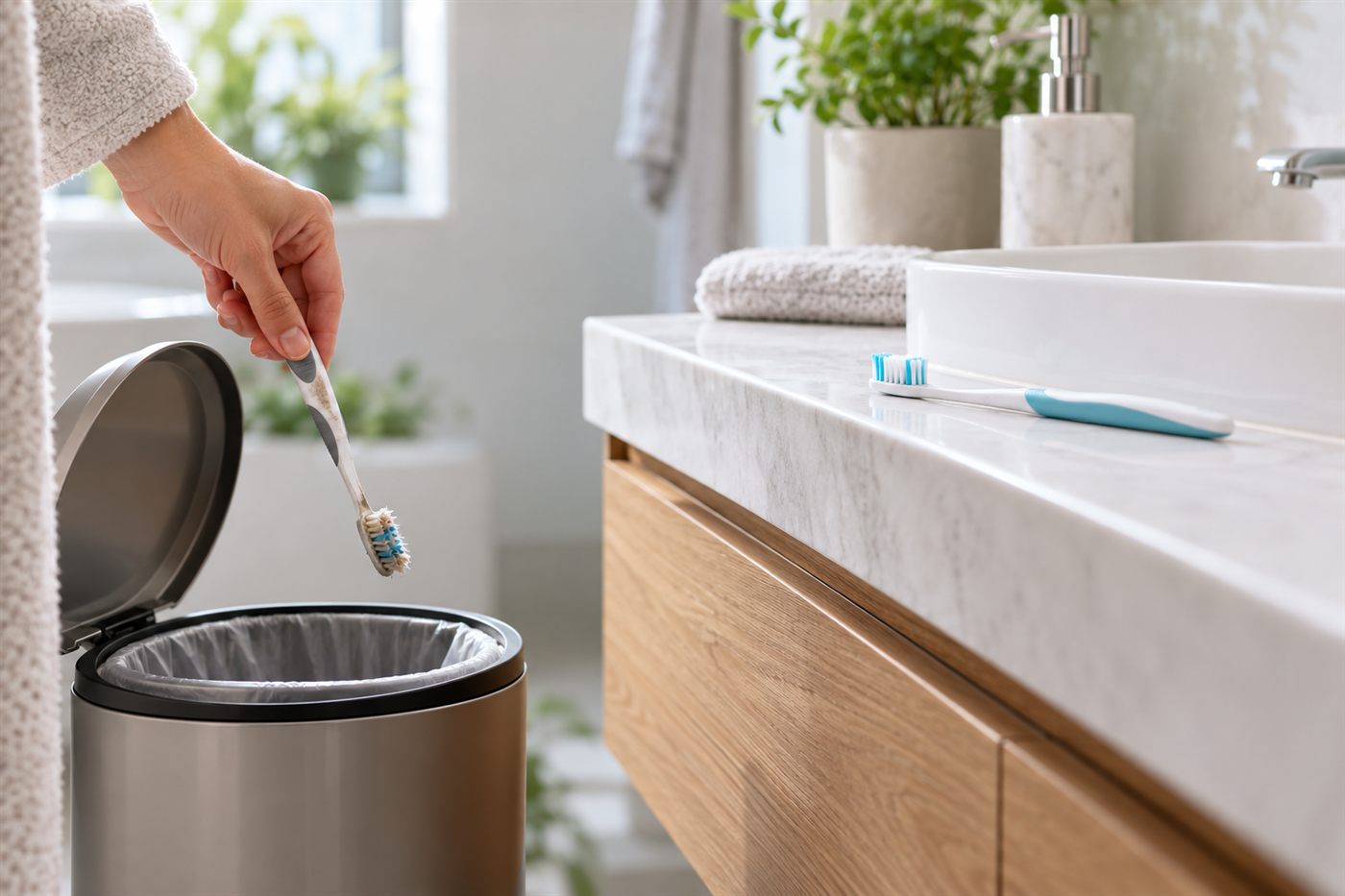 Thay bàn chải đánh răng mới sau khi ốm để tránh mầm bệnh còn sót lại