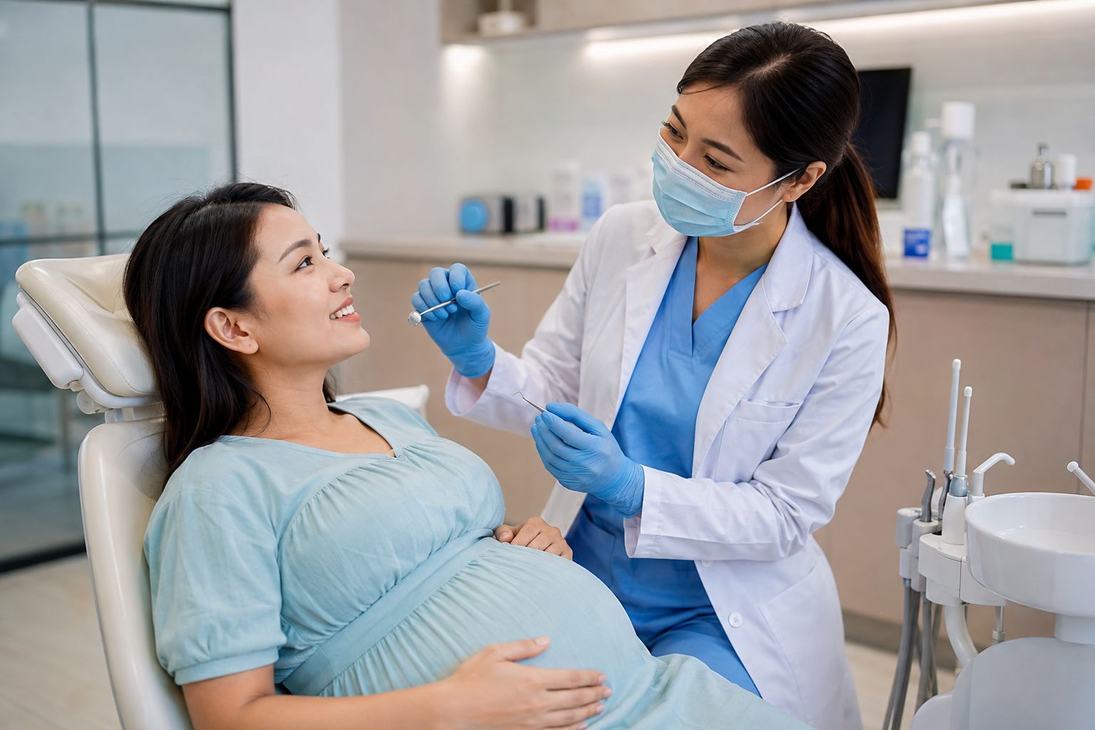 Bà bầu khám răng cùng bác sĩ nha khoa