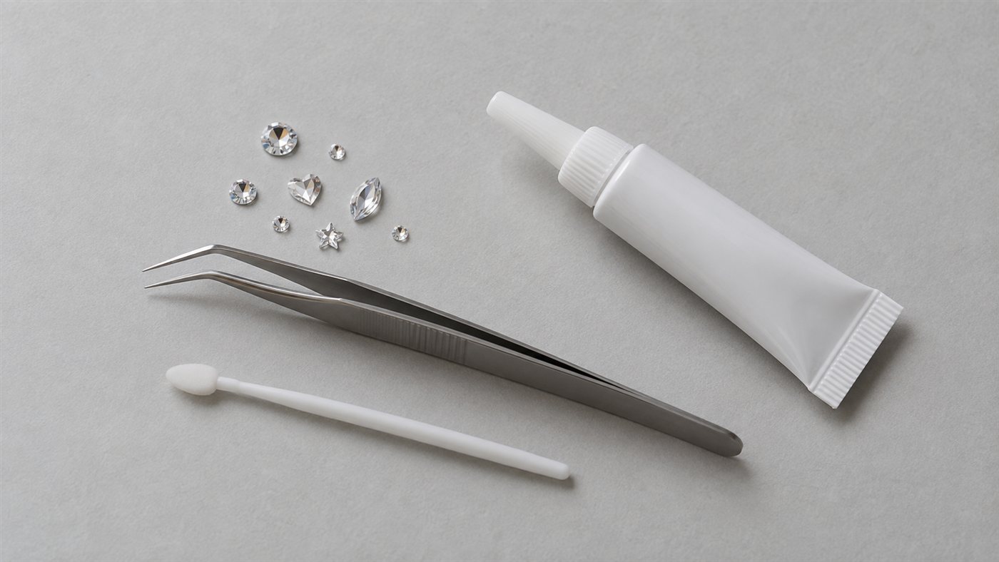 Bộ kit đính đá răng tự dán tại nhà gồm đá nhỏ, nhíp và tuýp keo