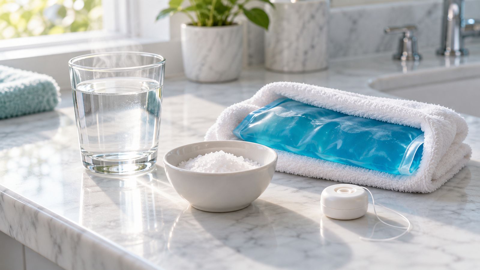 Ly nước muối ấm và túi chườm lạnh, cách giảm đau răng tạm thời tại nhà