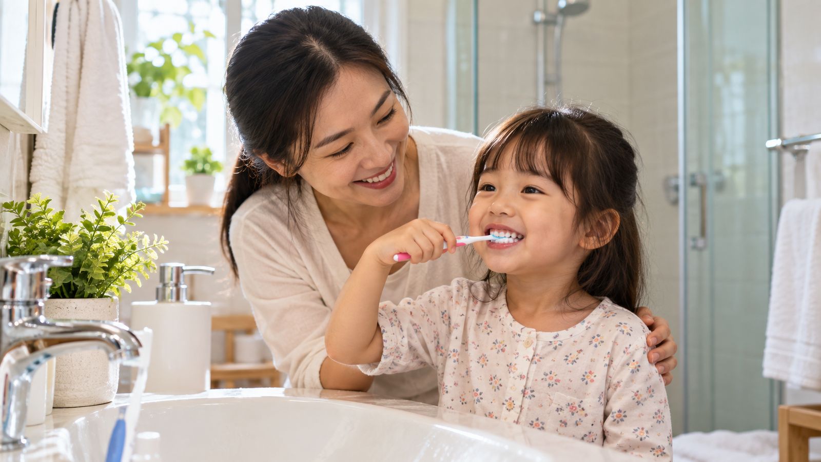 Cha mẹ hướng dẫn trẻ chải răng đúng cách buổi tối