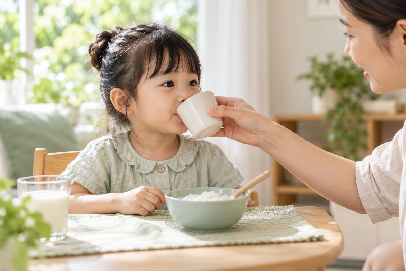 Bé uống nước mát và ăn cháo nguội khi bị loét miệng, tránh mất nước