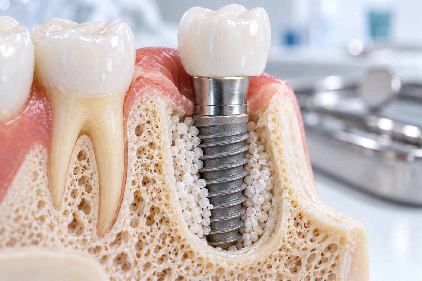 Mô hình ghép xương và trụ Implant trong xương hàm