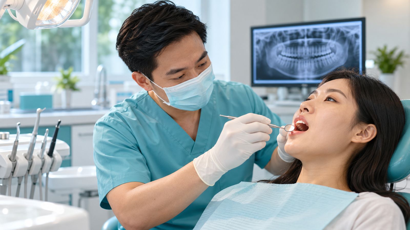 Bác sĩ nha khoa khám và chụp phim tìm nguyên nhân gây đau răng