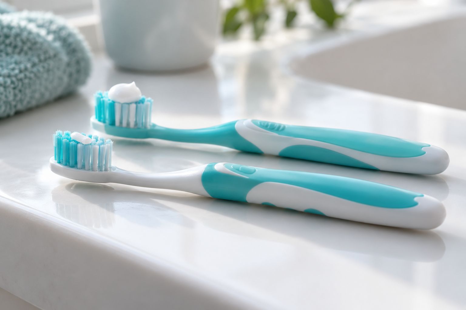 Bàn chải trẻ em với lượng kem đánh răng fluoride nhỏ cỡ hạt đậu