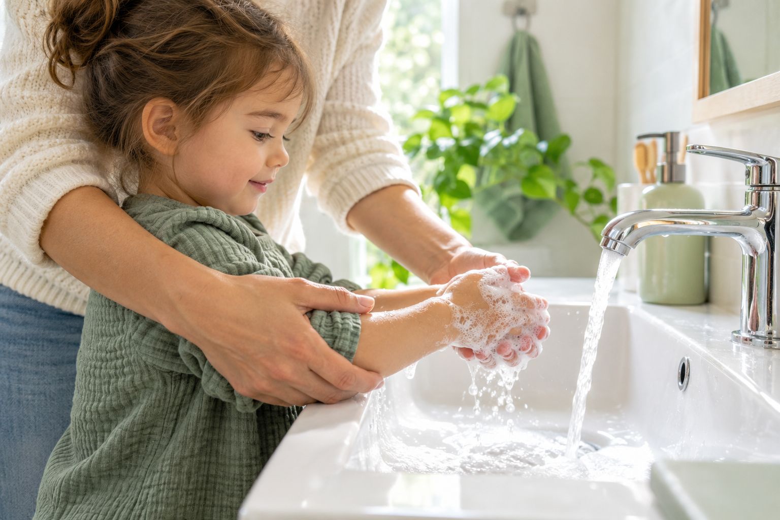 Rửa tay bằng xà phòng cho trẻ để phòng lây bệnh tay chân miệng trong nhà