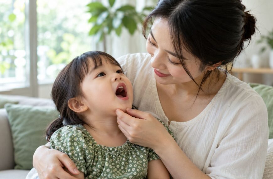 Mẹ kiểm tra miệng cho con nhỏ khi trẻ bị loét miệng và đau khi ăn